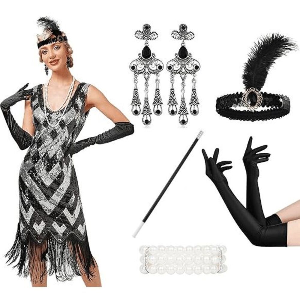 5PCS 1920s Accessories Flapper Great Gatsby Vintage Retro Costume Set NEW - Picture 9 of 16